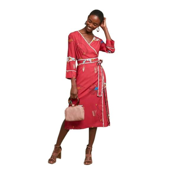Rachel Antonoff Dresses & Skirts - Rachel Antonoff Willow Mallard Duck Wrap Dress Red Novelty Animal Belted Midi S